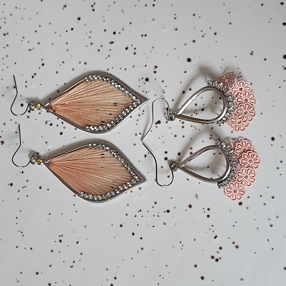 Boho Hoop Drop Earrings Peach Pink
